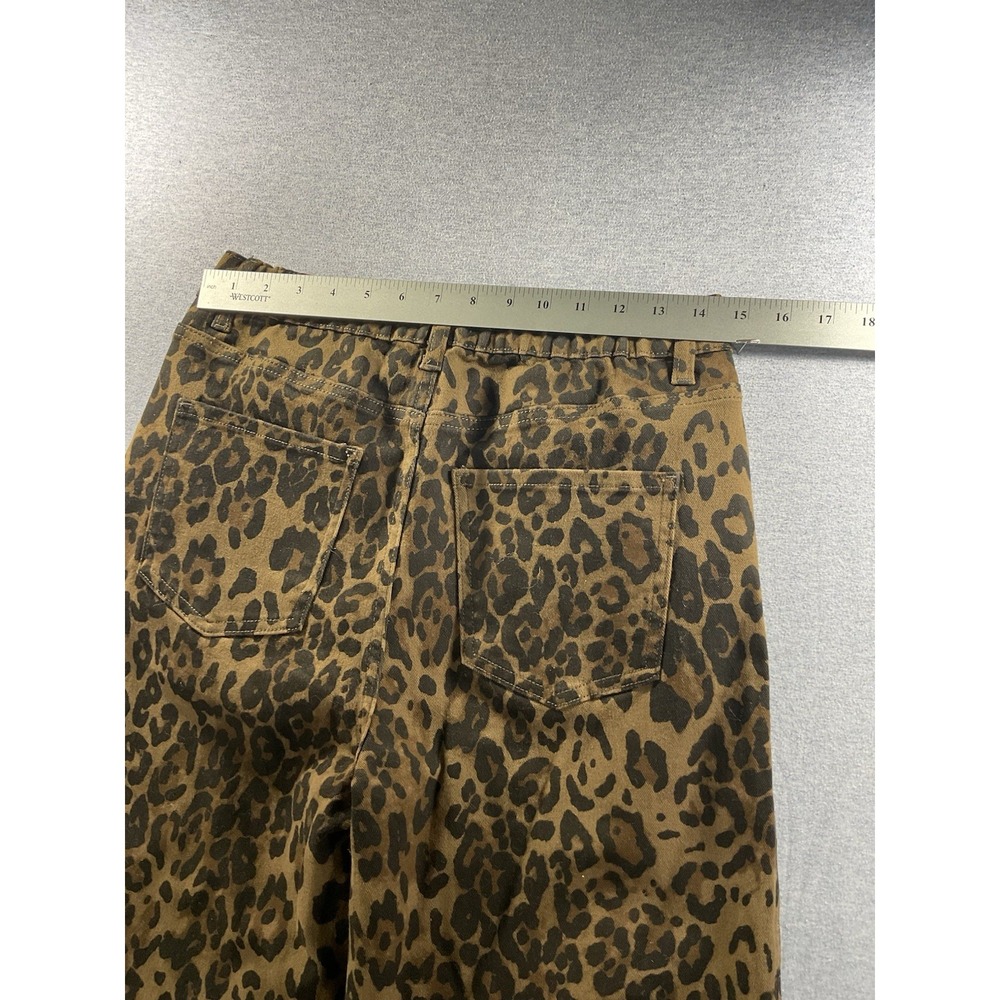 Oneso Leopard Print Wide Leg Jeans Women's Size 29 Brown High Rise Stretch Denim - Picture 5 of 7